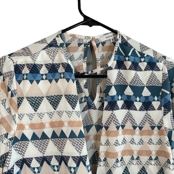 Olivaceous Blue Muliti-color Tribal Long Sleeve Wrap Style Blouse Women Sz M - Picture 5 of 11